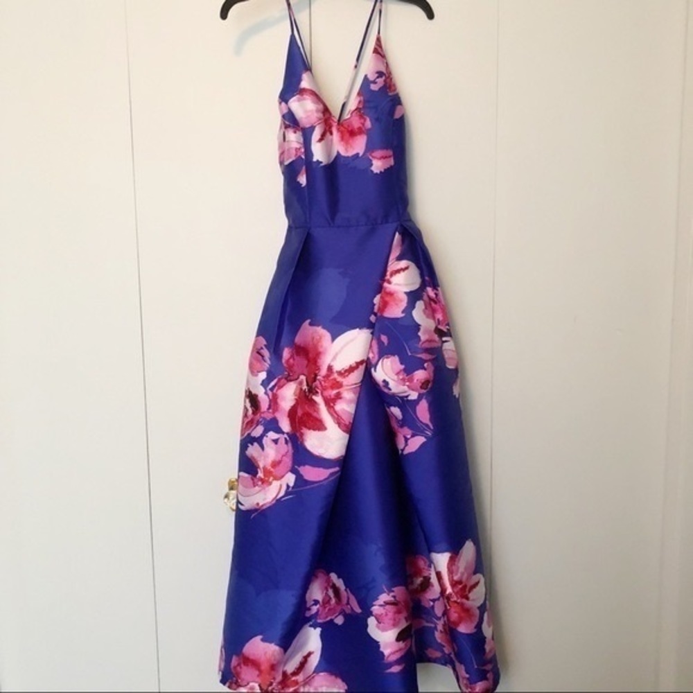 𝅺BLUE PINK FLORAL PROM DRESS